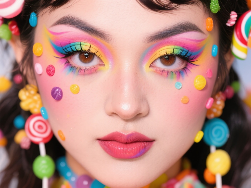 糖果美妆，以其绚丽多彩的色调和大胆创新的风格，为每