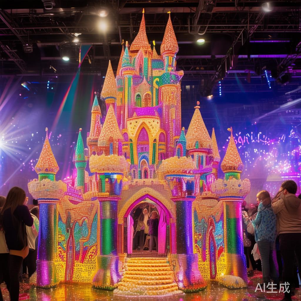 在派对的中央区域，还搭建了大型“糖果城堡”，营造出